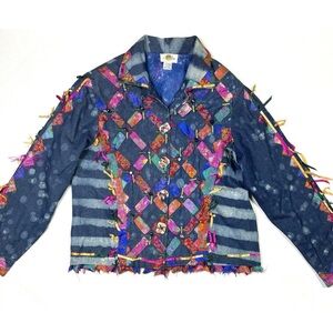 Sandy Starkman Jacket Women's Large Silk Blend Soft Denim Patchwork